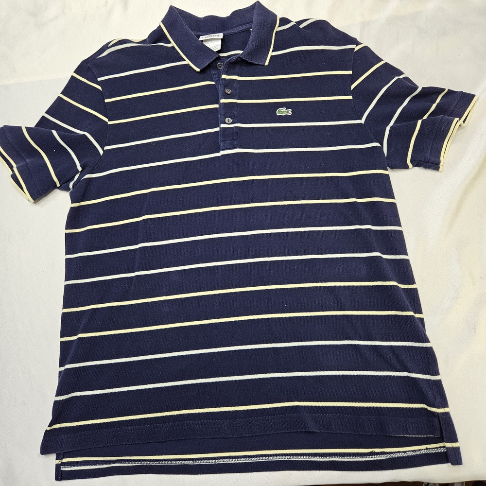 Lacoste Men's Polo with Navy, White, and Yellow Stripes